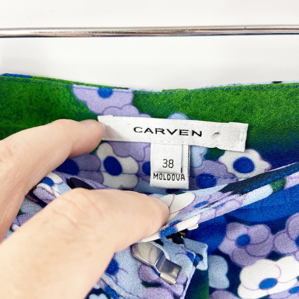 Carven Blue and Green Cady Floral Printed Mini Skirt - Picture 3 of 10